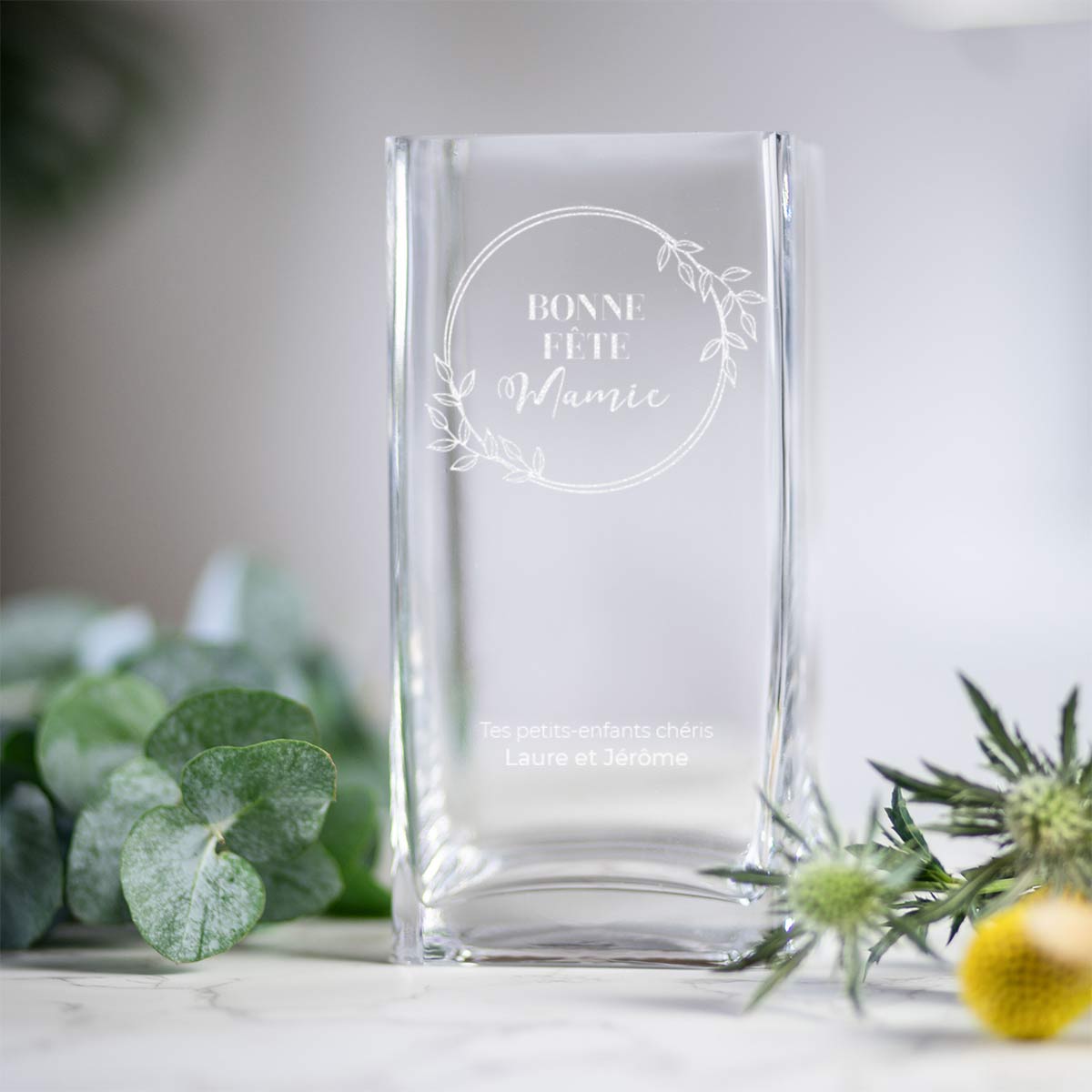 cadeau mamie Vase personnalisé avec texte et motif floral