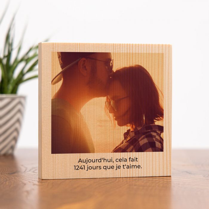 cadeau romantique Photo sur bois carrée personnalisée avec photo et texte
