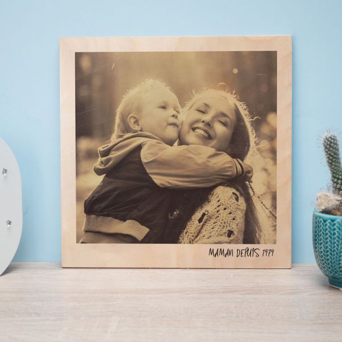 cadeau maman Photo sur bois personnalisée - Design Polaroid