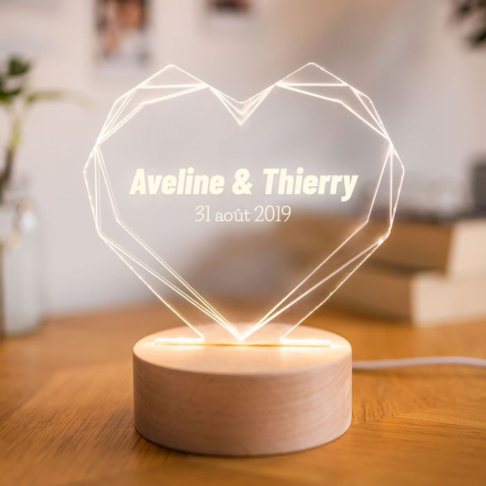 Lampe LED personnalisée avec cœur cadeau mariage Lampe LED personnalisée avec cœur