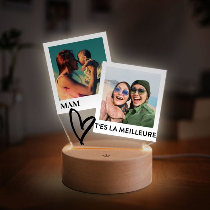 Lampe LED personnalisée design Polaroid cadeau maman Lampe LED personnalisée design Polaroid