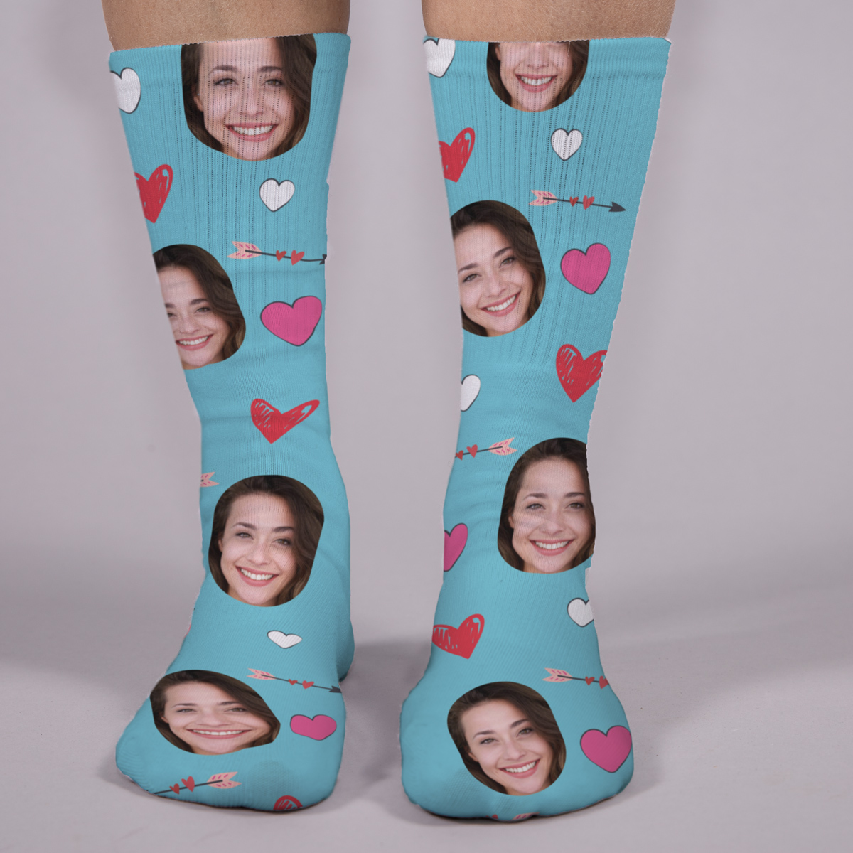 cadeau femme Chaussettes personnalisées visage motifs amour