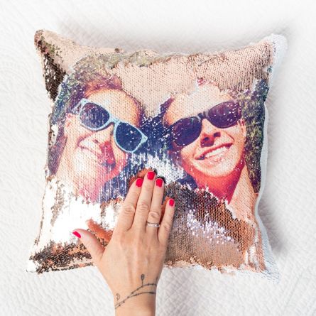Housse de Coussin Photo Personnalisable & Paillettes