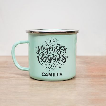 Tasse en métal Joyeuses Pâques avec texte