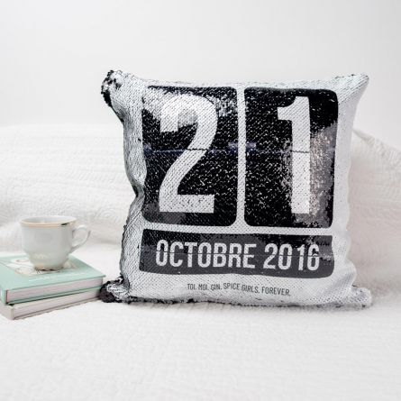 Housse de Coussin Date Personnalisable & Paillettes