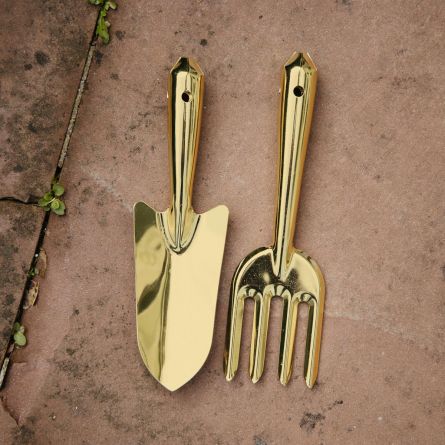 Set 2 outils de jardinage dorés