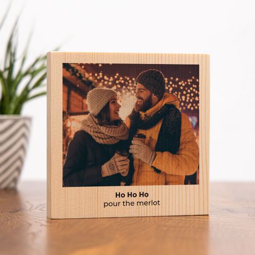 Photo carrée sur bois avec image et texte